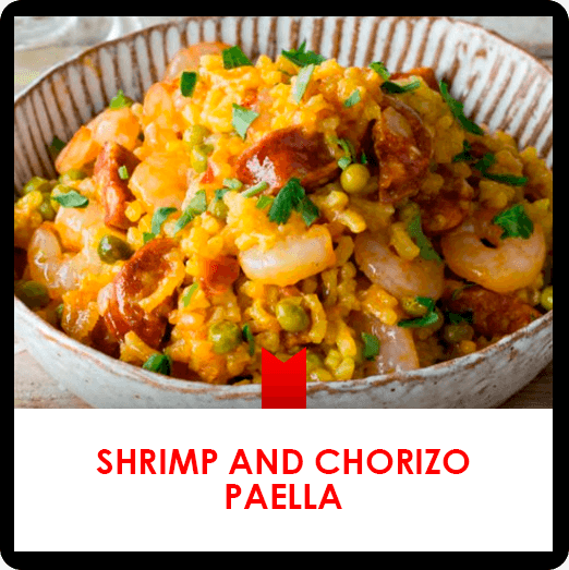 Shrimp and chorizo paella with saffron recipe