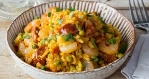 Schrimp and chorizo paella